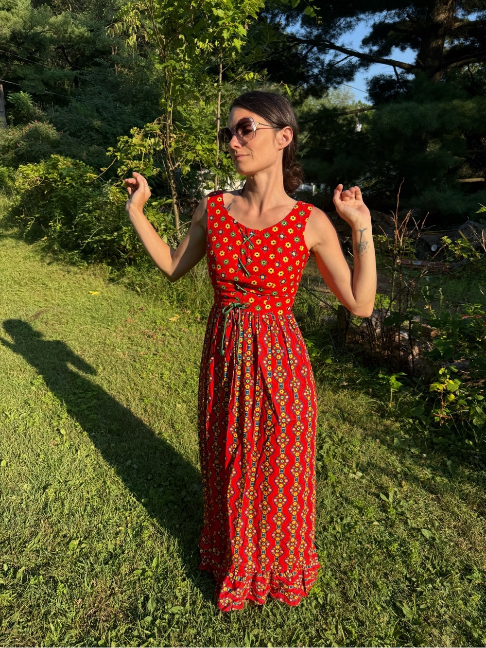 Vintage 70s hippie boho maxi sundress with corset bust cotton